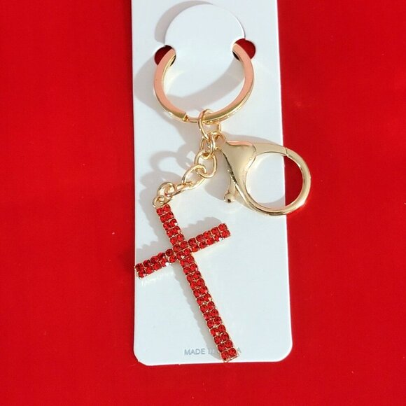 Red Crystal Cross Key Ring Bag Charm Fashion Jewelry - Picture 1 of 7